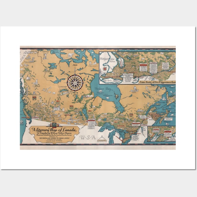 Vintage Literary Map of Canada Wall Art by pdpress